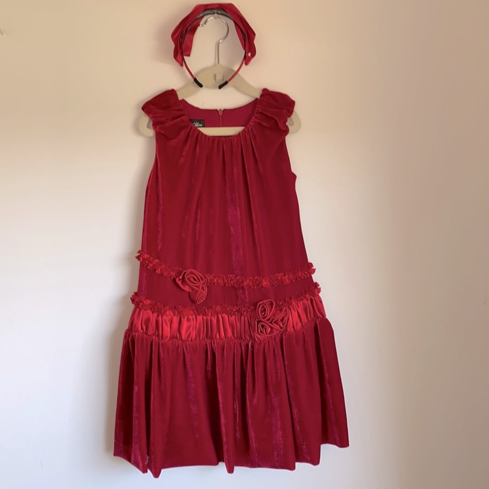 Red Velvet Isobella & Chloe Holiday Dress w/ Matching Headband